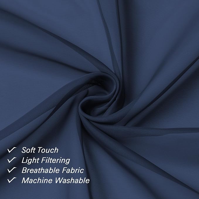Lecloud Navy Blue Window Valance 14 Inches Long 2 PCS, Solid Voile Blue - Image 2
