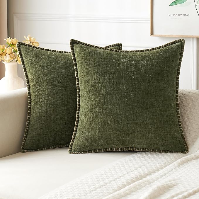 MIULEE Pack of 2 Couch Throw Pillow Covers 20x20 Inch Olive Green Farmhouse by MIULEE