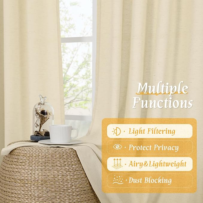 LAMIT Beige Linen Curtains 63 Inch - Image 9