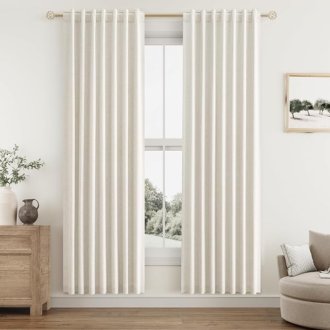 Guken Cream 100% Blackout Linen Curtains 38 Inch Wide by 80 Inch by Guken