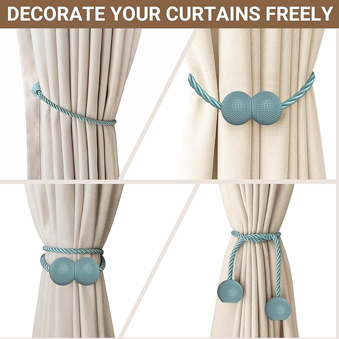 Hion Magnetic Curtain Tiebacks Gray Blue 2 Pack, Curtain Tiebacks Buckles - Image 7