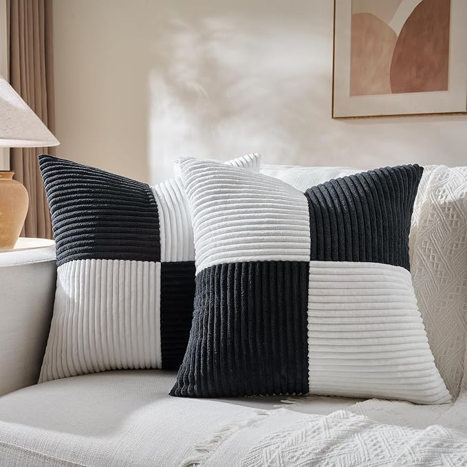 Fancy Homi Set of 2 Black White Decorative Throw Pillow Covers 20x20 Inch by Fancy+Homi