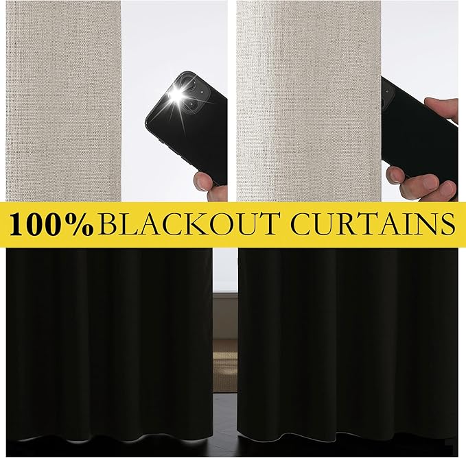 NICETOWN Brich Vintage Open Linen Weave Flax Thermal Curtains, 100% Blackout - Image 4