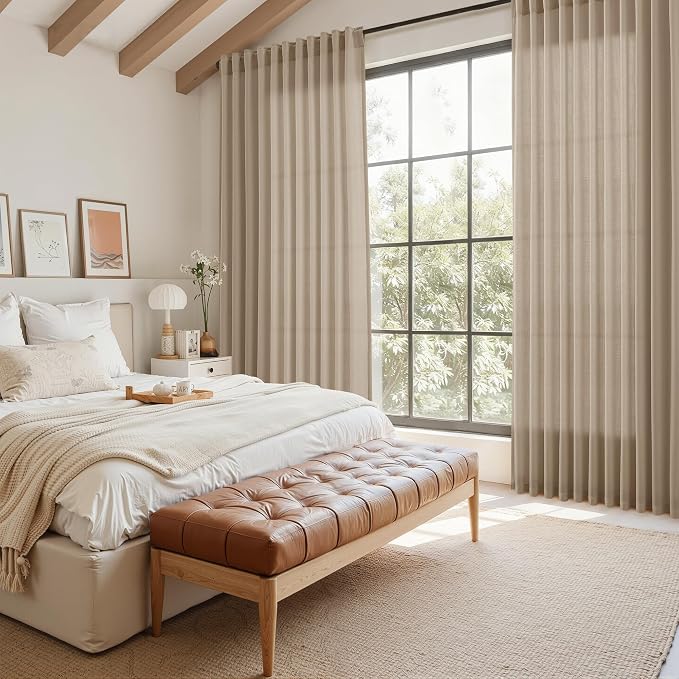 Nanspring Sepia Beige Linen Curtains 84 Inch Length 2 Panels Set - Image 7