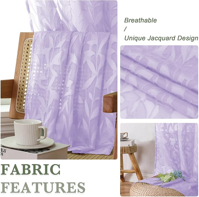 Lecloud Leia 2 PCS Light Purple Sheer Kitchen Curtains 36 Inch Length, - Image 3