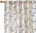 Lazzzy Blue Floral Linen Curtains 84 Inch Length Farmhouse Curtain Back Tab by Lazzzy