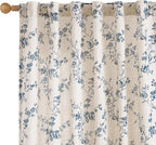 Lazzzy Blue Floral Linen Curtains 84 Inch Length Farmhouse Curtain Back Tab by Lazzzy