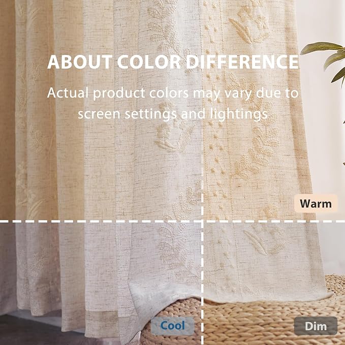 jinchan Belrose Linen Curtains for Bedroom Floral Curtains 63 Inch Length Linen - Image 5