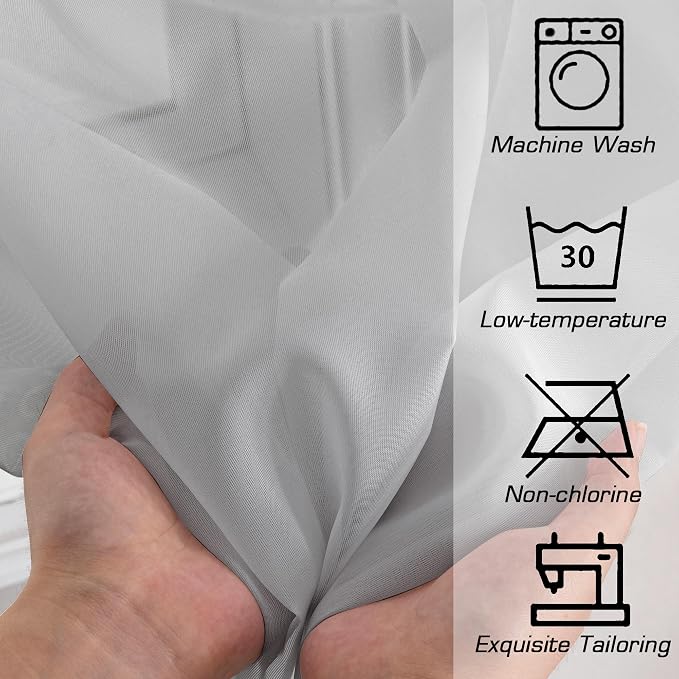 OWENIE Light Grey Sheer Curtains 54 Inch Length - Image 4