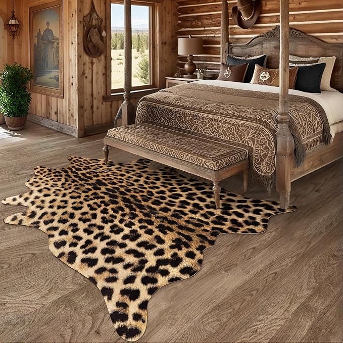 AROGAN Premium Leopard Print Rug 5.2x6.2 Feet, Machine Washable Faux Fur - Image 9
