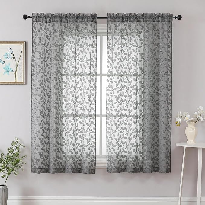 Chyhomenyc Charcoal Grey Sheer Curtains 63 Inch Length 2 Panels Set, Light by Chyhomenyc