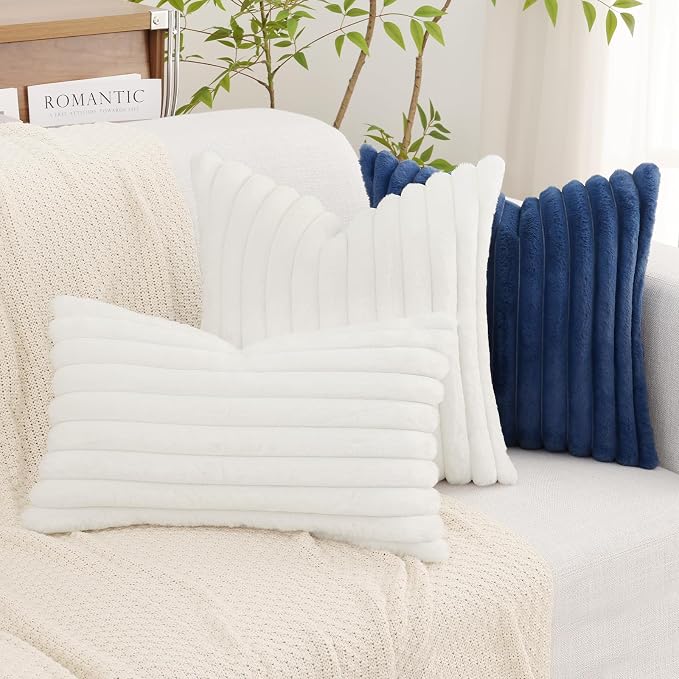 decorUhome Summer Cozy Faux Fur Throw Pillow Covers 18x18 Set of 2 Decorative - Image 7