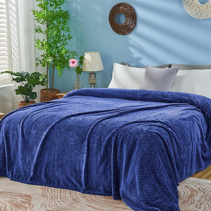 inhand Navy Fleece Twin Blanket, Super Soft Flannel Cozy Blankets - Image 5