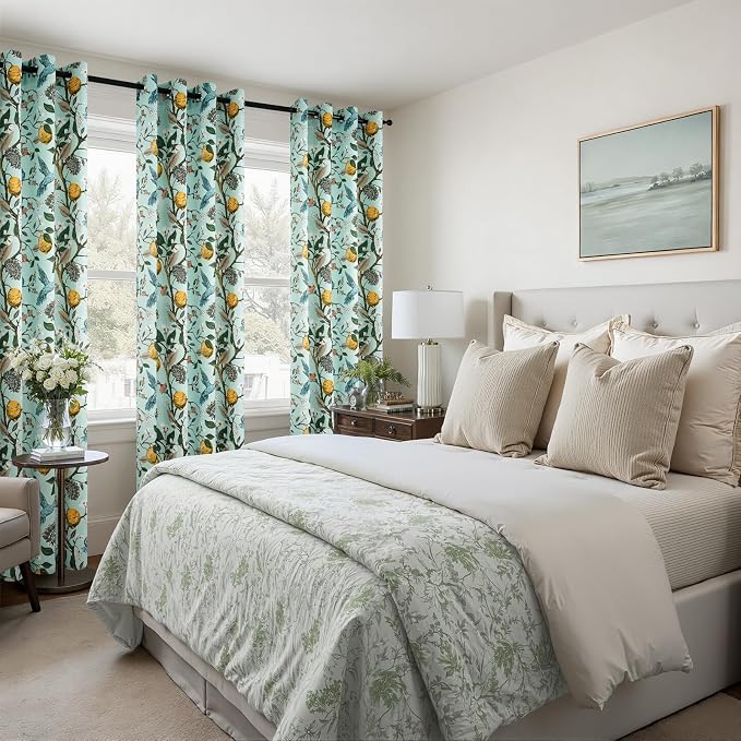 Topfinel 90 Inches Long Curtains Mint Green Whimsical Woodland Leaf Jungle - Image 5