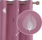 Deconovo Blackout Curtains Thermal Insulated Palm Fan Foil Print Grommet Room - Image 2