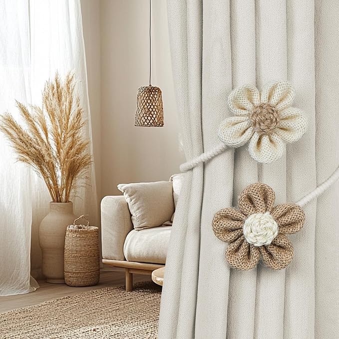 KLOGTSIND Flower Curtain Tiebacks, 4 Pack Boho Curtain Ties Elegant DIY Curtain - Image 2