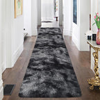 Tie-Dyed Runner Rug for Bedroom Black Grey 2x8ft Fluffy Area Rug Bedside Runner - Image 2