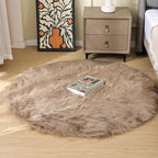 ORINOVA Beige Fuzzy Living Room Washable Area Rug 5ft Round Shag Faux Sheepskin - Image 4