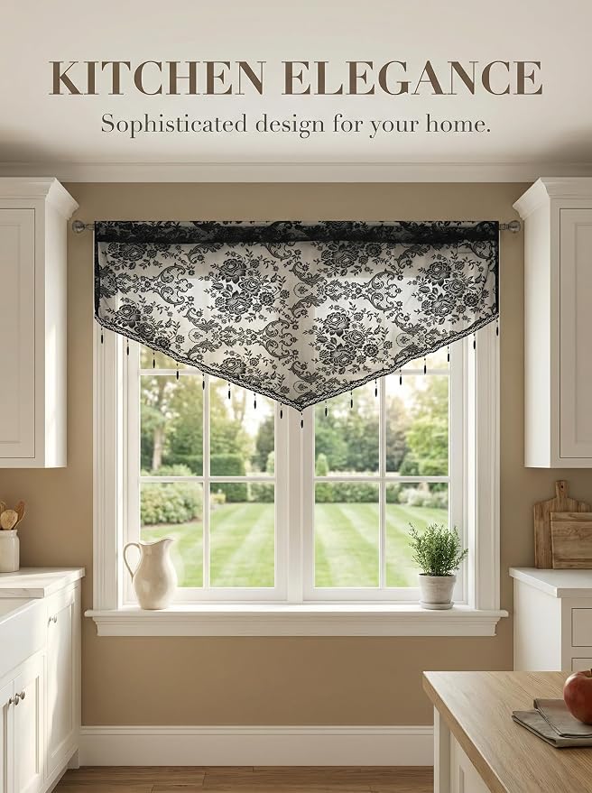 Molaxhome Swag Curtain 51 inch Length Rod Pocket Scalloped Curtain Valance - Image 3
