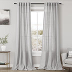 Nanspring Grey Linen Semi Sheer Curtains 108 Inches Long 2 Panels Back Tab Loop by Nanspring