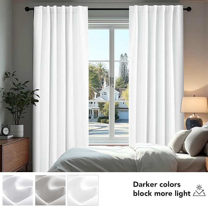 Deconovo Pure White Curtains for Living Room, Back Tab and Rod Pocket Curtain - Image 4