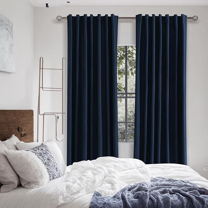Guken Navy Blue 100% Blackout Linen Curtains 102 Inch Length 2 Panels Set - Image 6