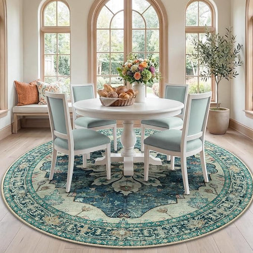 Area Rugs 7ft Washable Non-Slip, Floral Vintage Distress Print Pattern by RELEANY