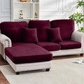 Couch Cover 6-Piece Elastic Velvet Couch Cushion Covers & Chaise Slipcovers by Taque