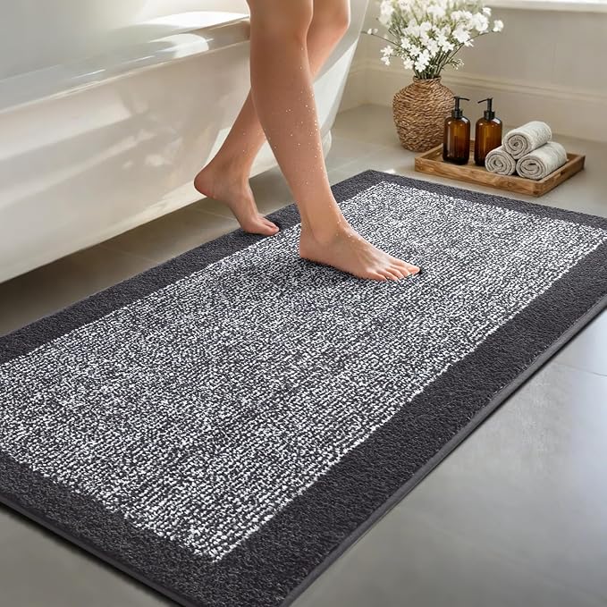 48x24 Long Bathroom Rugs Washable Non Slip, Dark Grey Bath Mat by Unknown