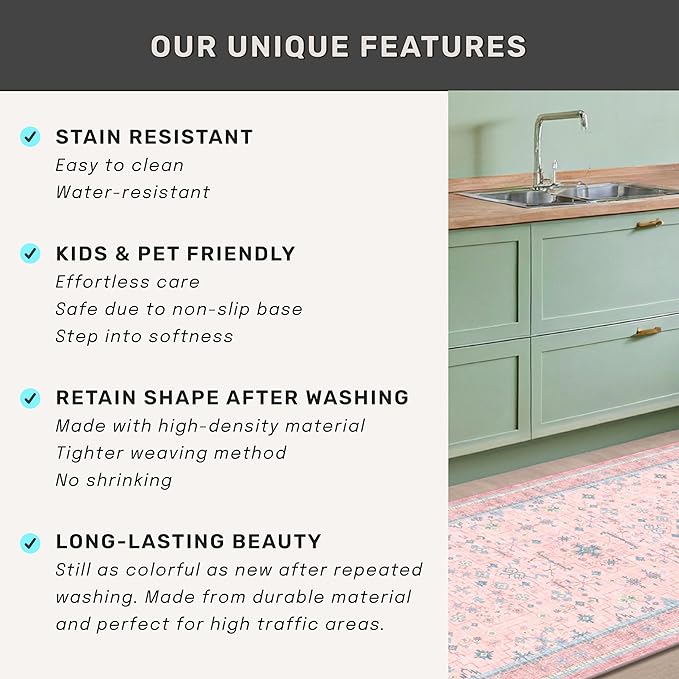 Washable Pink and Blue 9x12 Oushak Rugs - Image 7