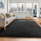 ONASAR Black Area Rugs for Bedroom Living Room, Fluffy Fuzzy Shaggy 4x6 Bedside by ONASAR