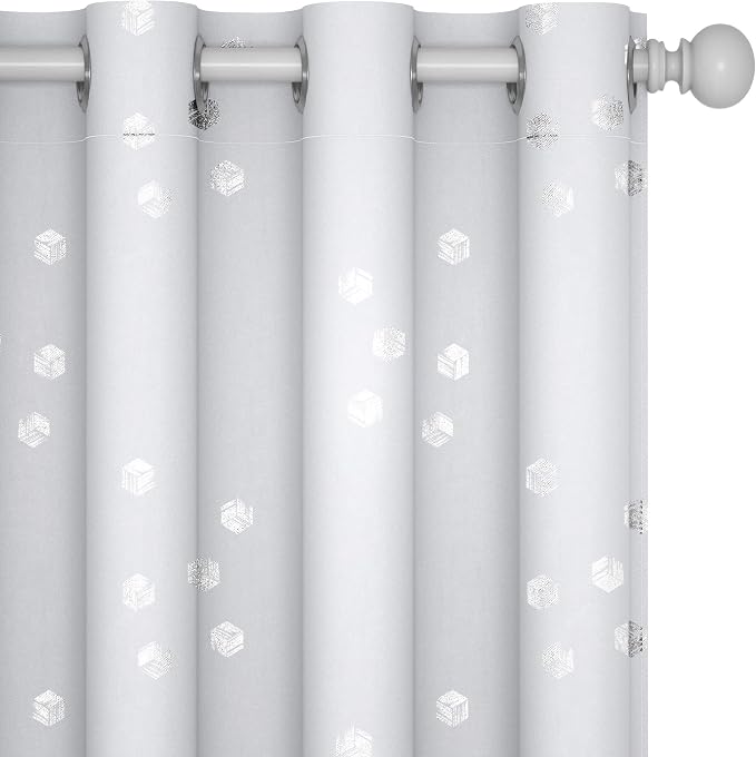 Deconovo Designer Series Silver Cubic Print Room Darkening Curtains by Deconovo