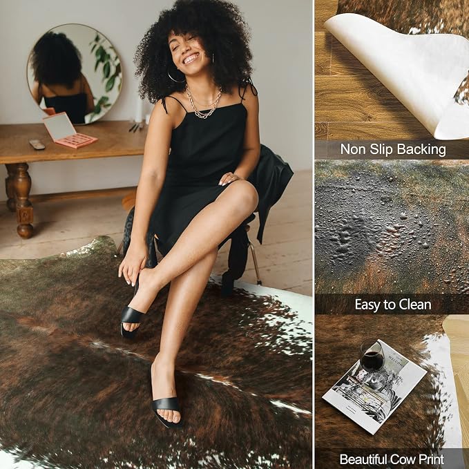 AROGAN Premium Faux Cowhide Rug 4.6 x 5.2 Feet, Sturdy and Large Size Cow Print - Image 3