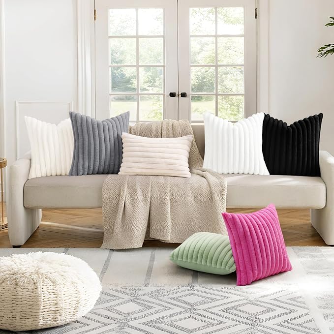 decorUhome Summer Cozy Faux Fur Throw Pillow Covers 12x20 Set of 2 Decorative - Image 7