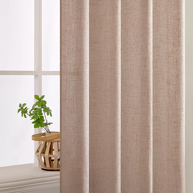 MIULEE Natural Beige Linen Curtains 45 Inch Length 2 Panels - Image 5