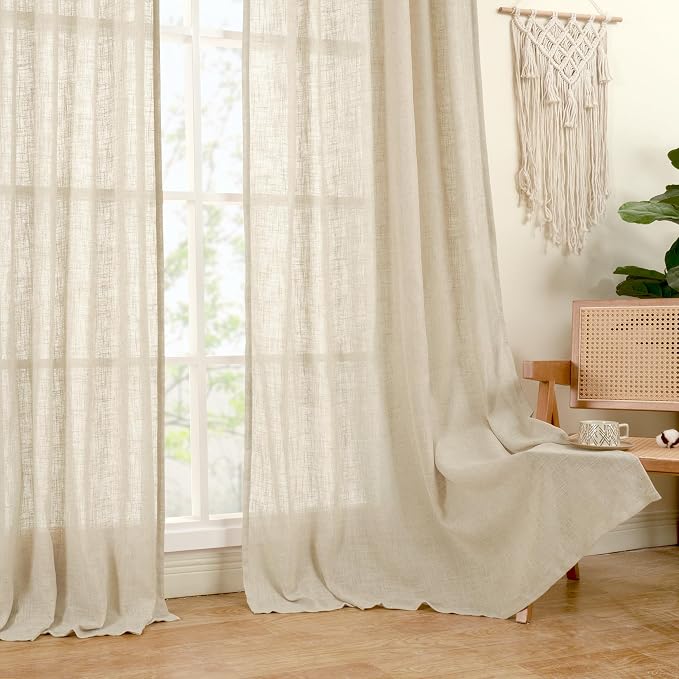 LAMIT Natural Linen Semi Sheer Curtains 48 Inch - Image 9