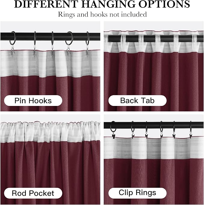 RYB HOME Burgundy Red Velvet Curtains - Image 2