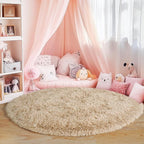 4'x4' Beige Round Rug for Bedroom, Ultra Soft Fluffy Circle Rug for Kids Girls - Image 2