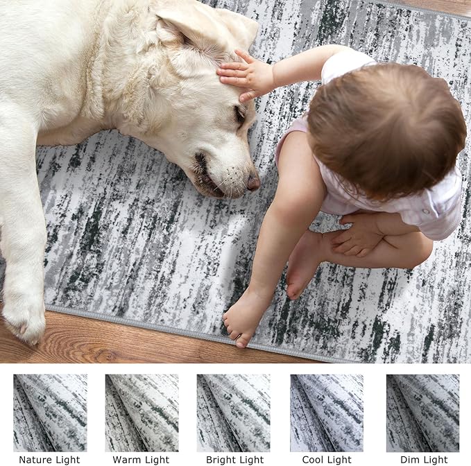 Lansny Modern Abstract 4x6 Living Room Washable Rug Non-Slip Soft Bedroom Area - Image 3
