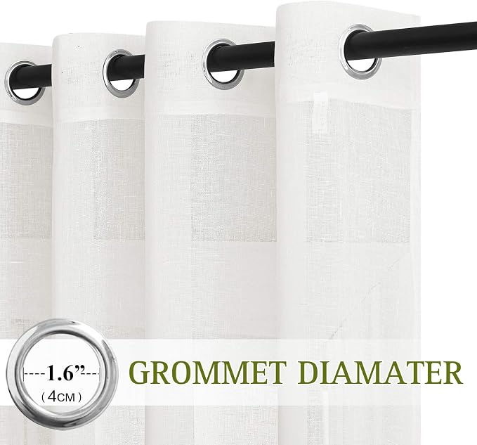 NICETOWN Linen Sheer Curtains Flax Textured, Grommet Top Casual 63" Long Thick - Image 2