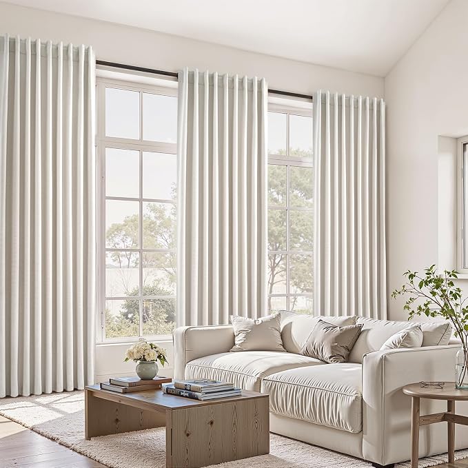 Topfinel 95 Inches Long Linen 100% Blackout Curtains 2 Panels Set Birch Ivory - Image 7