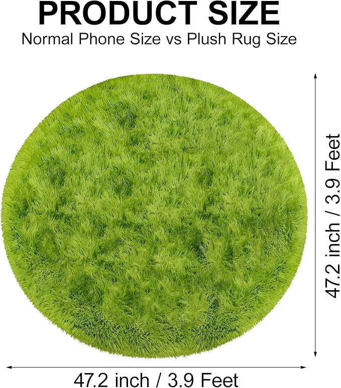 4x4 ft Tie Dye Green Round Rug for Bedroom Room Fluffy Circle Rug Furry Carpet - Image 2