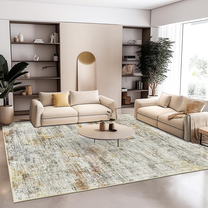 5x7 Area Rugs Gray Rust Low Pile Indoor Washable Trendy Faded Style Rugs - Image 9