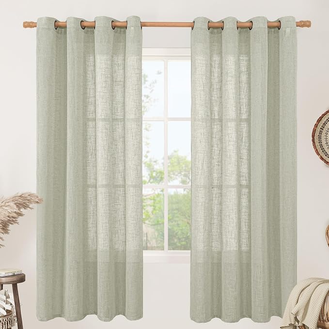LAMIT Sage Grey Linen Curtains 72 Inch by LAMIT