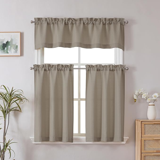 Chyhomenyc Stone Beige Valance for Windows, Light Filtering Faux Linen Textured - Image 2