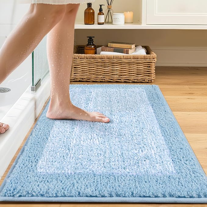 Bathroom Rugs 30x20 Non Slip Washable, Light Blue Bath Mat - Image 2