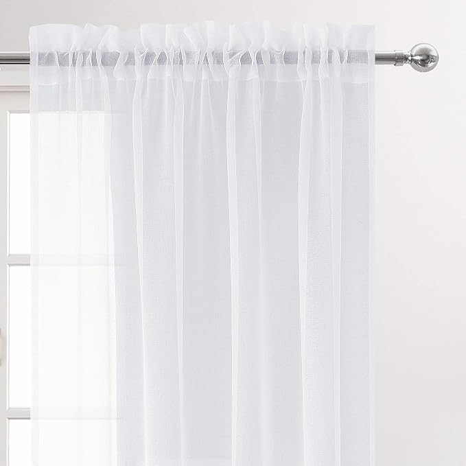 DWCN White Sheer Curtains for Kitchen Windows - Image 2