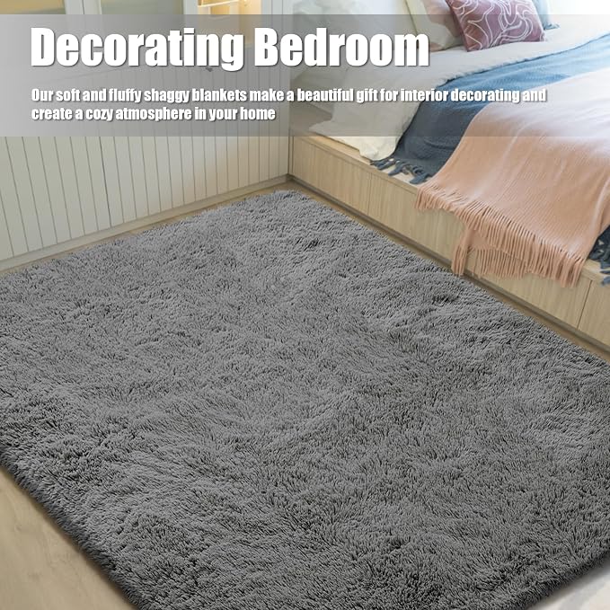 Shag Area Rug for Bedroom 4x6, Deep Grey Fluffy Area Rugs for Living Room - Image 6