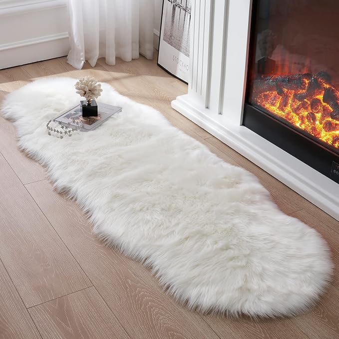 Faux Fur Rug for Bedroom, Fluffy Runner Rugs Soft Sheepskin Rug Sofa Couch Seat by Tangsoo