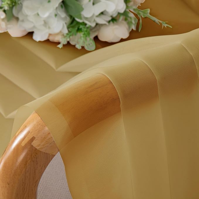 OVZME Gold Sheer Curtains 54 Inches Long 2 Panels - Image 5
